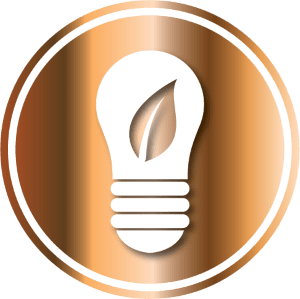 environmental icon light bulb leaf, white and gold